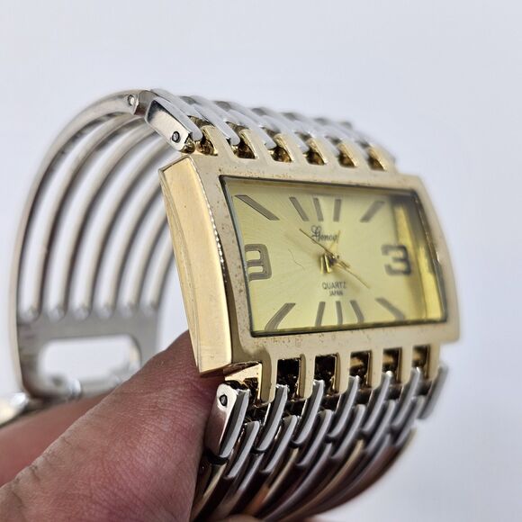 Geneva Watch Women 40MM Gold Dial Gold Gray Tone Bracelet Band 7.5" New Battery - Picture 7 of 15